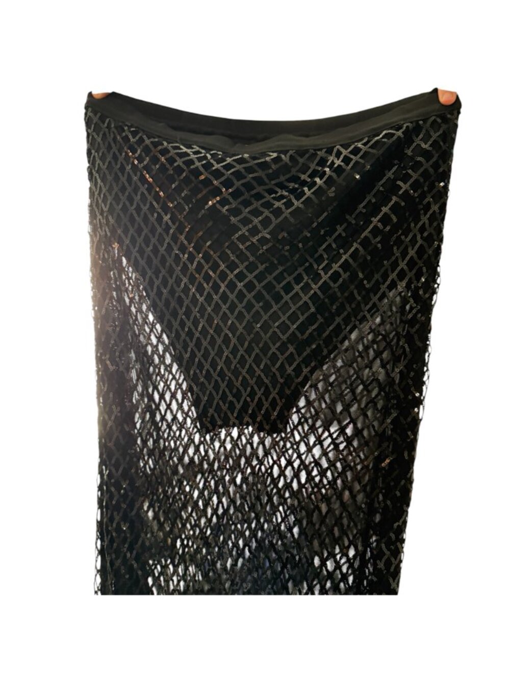 NWT Anthropologie Black See-Through Skirt Built-In Panties Sequin Netting Size L - Picture 9 of 15